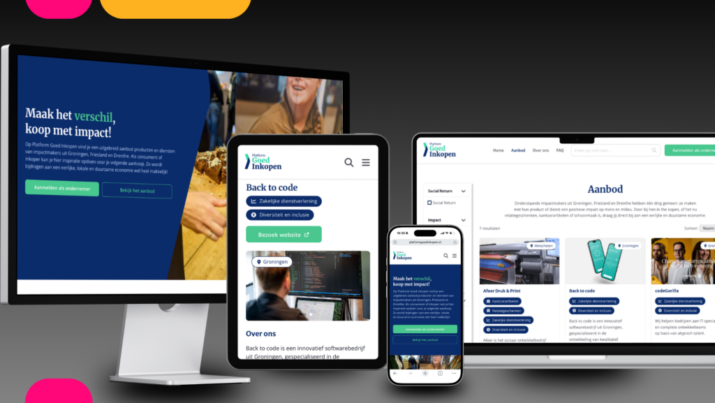 Platform Goed Inkopen op meerdere apparaten. Responsive WordPress-platform gebouwd door Back to Code.